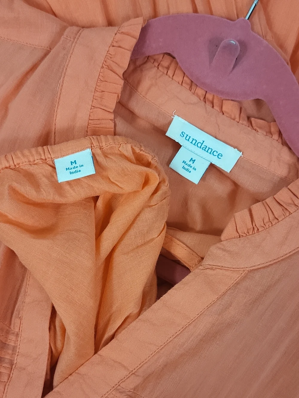Sundance Coral Ruffled V-Neck Dress. Size M